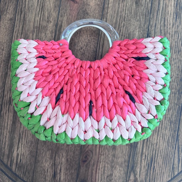 NWT Kate Spade Watermelon Woven Straw Small Tote Picnic Perfect Pink Multi - Picture 6 of 16
